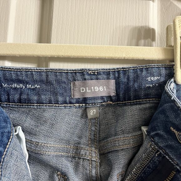 DL1961 Wom Jeans Sz27 Jerry High Rise Straight Linden Distressed Raw Hem Stretch - Picture 9 of 12